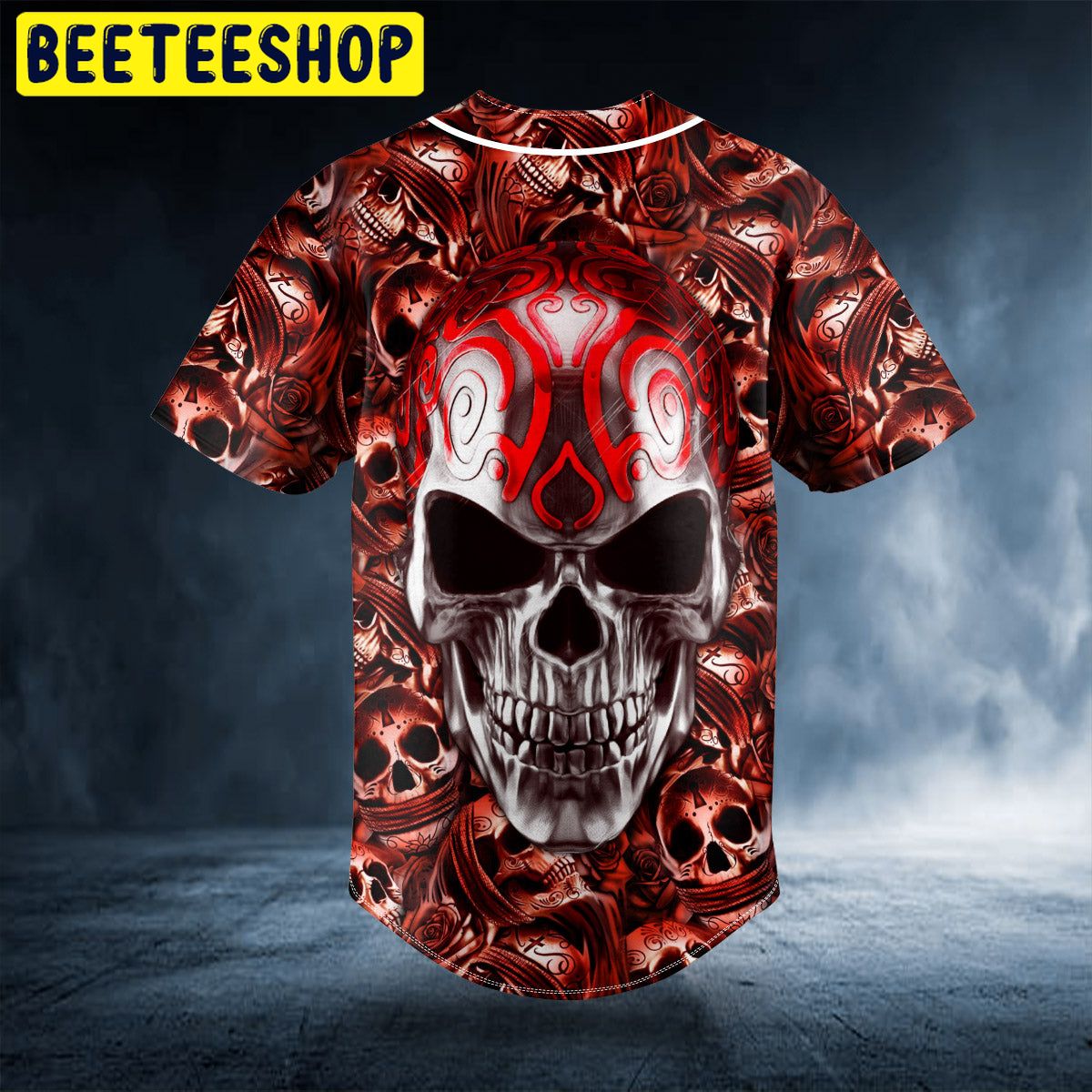 Red Metal Tribal Skull Custom Trending Baseball Jersey Red Metal Tribal Skull Custom Trending Baseball Jersey