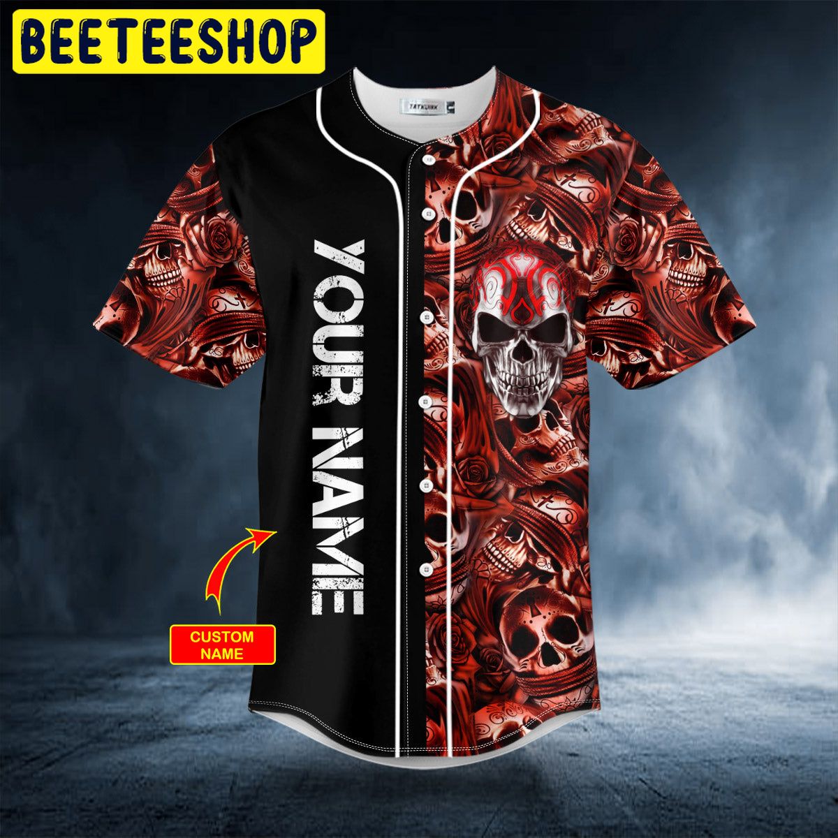 Red Metal Tribal Skull Custom Trending Baseball Jersey Red Metal Tribal Skull Custom Trending Baseball Jersey