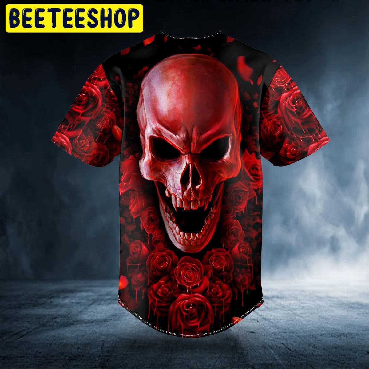 Red Rose Bloody Skull Custom Trending Baseball Jersey Red Rose Bloody Skull Custom Trending Baseball Jersey