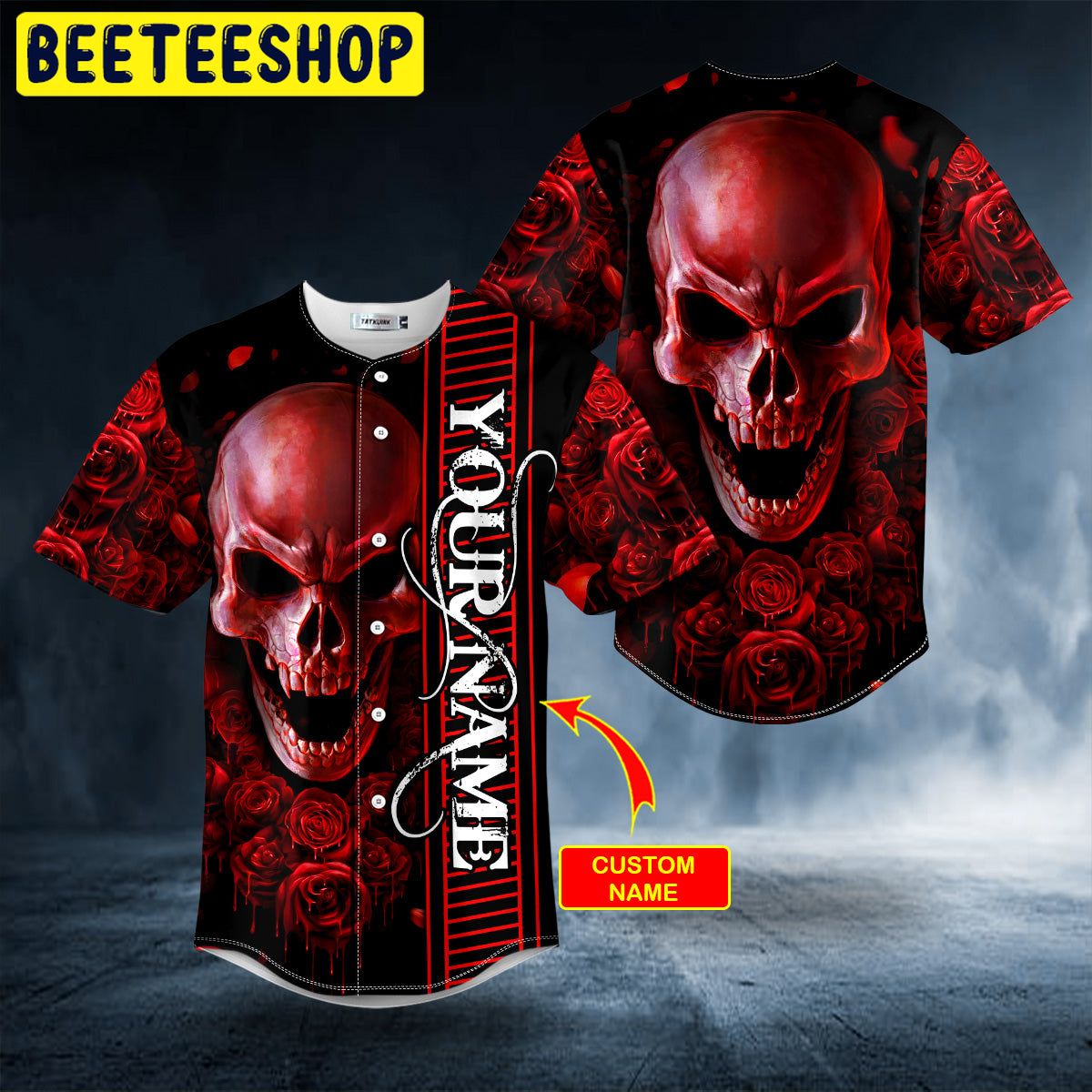 Red Rose Bloody Skull Custom Trending Baseball Jersey Red Rose Bloody Skull Custom Trending Baseball Jersey