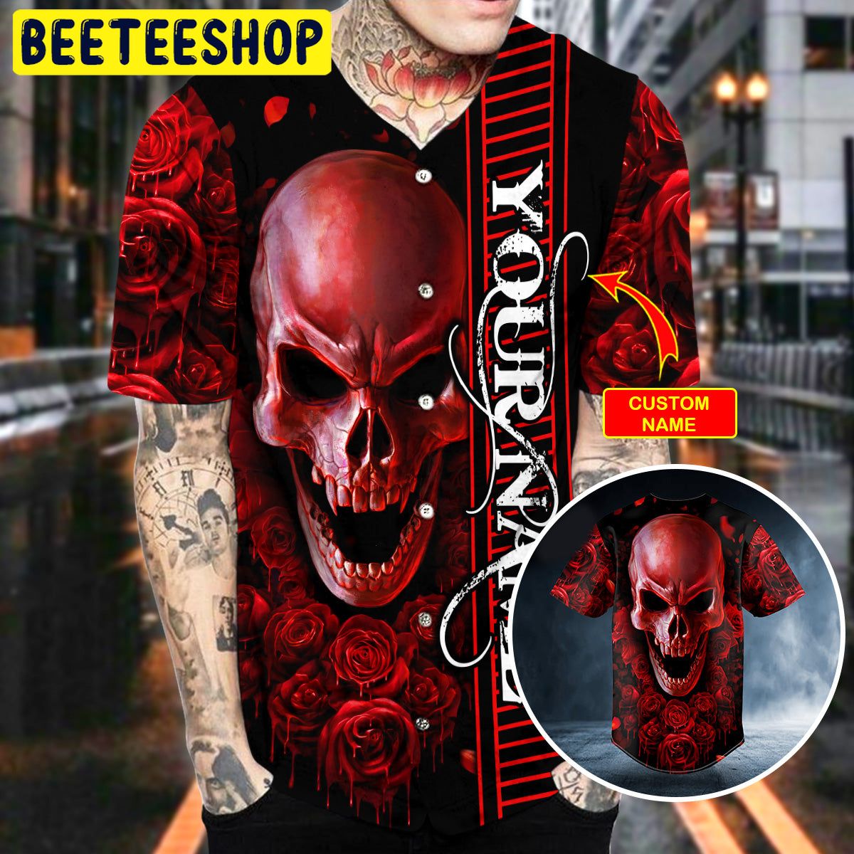 Red Rose Bloody Skull Custom Trending Baseball Jersey Red Rose Bloody Skull Custom Trending Baseball Jersey