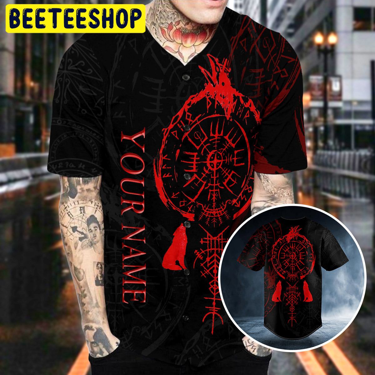 Red Runes Viking Compass Tattoo Custom Trending Baseball Jersey Red Runes Viking Compass Tattoo Custom Trending Baseball Jersey