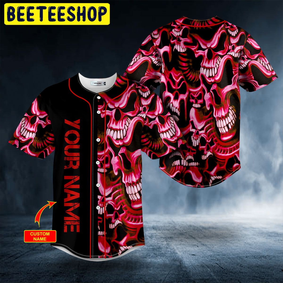 Red Smile Pattern Skull Custom Trending Baseball Jersey Red Smile Pattern Skull Custom Trending Baseball Jersey