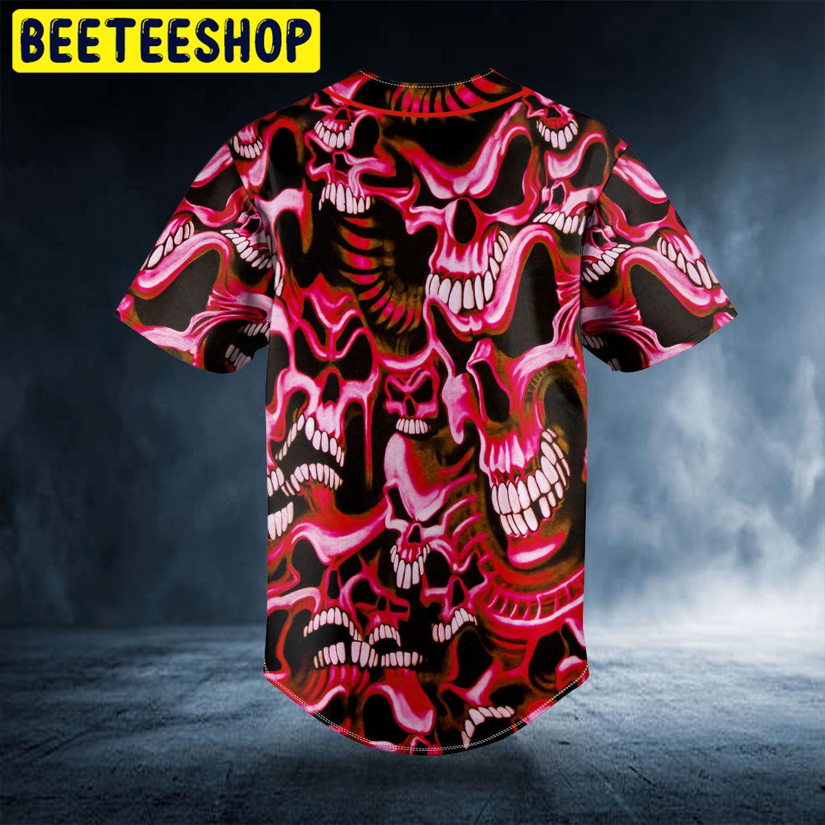 Red Smile Pattern Skull Custom Trending Baseball Jersey Red Smile Pattern Skull Custom Trending Baseball Jersey