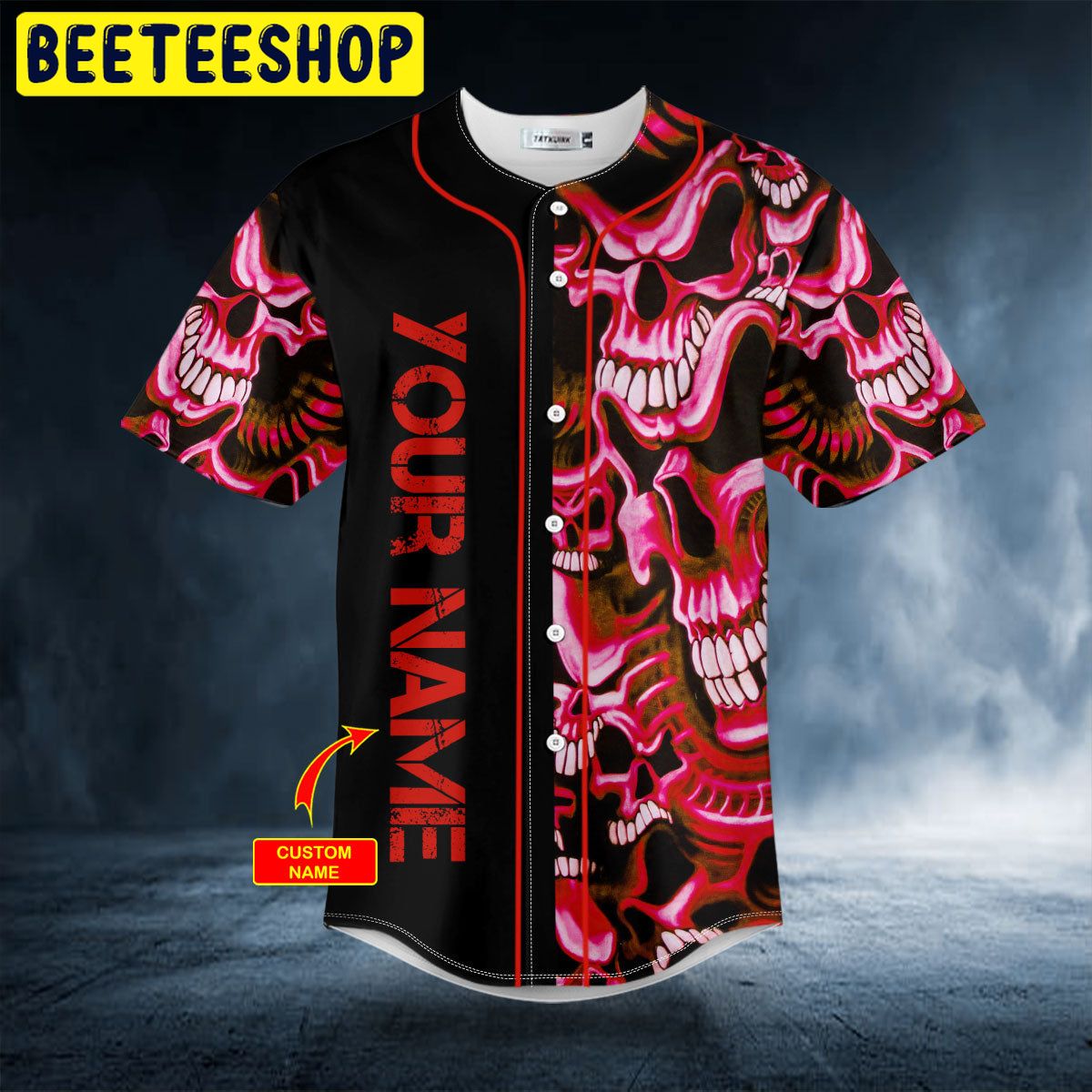 Red Smile Pattern Skull Custom Trending Baseball Jersey Red Smile Pattern Skull Custom Trending Baseball Jersey