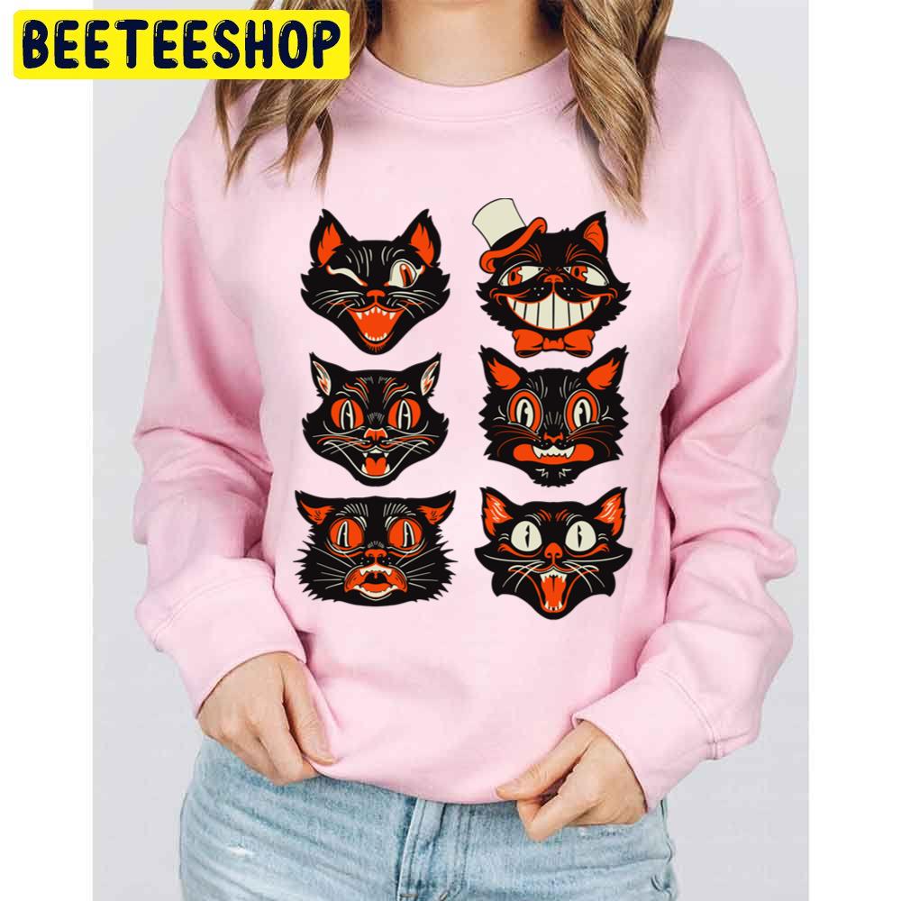Retro Vintage Halloween Black Cat Face Collection Trending Unisex Sweatshirt Retro Vintage Halloween Black Cat Face Collection Trending Unisex Sweatshirt