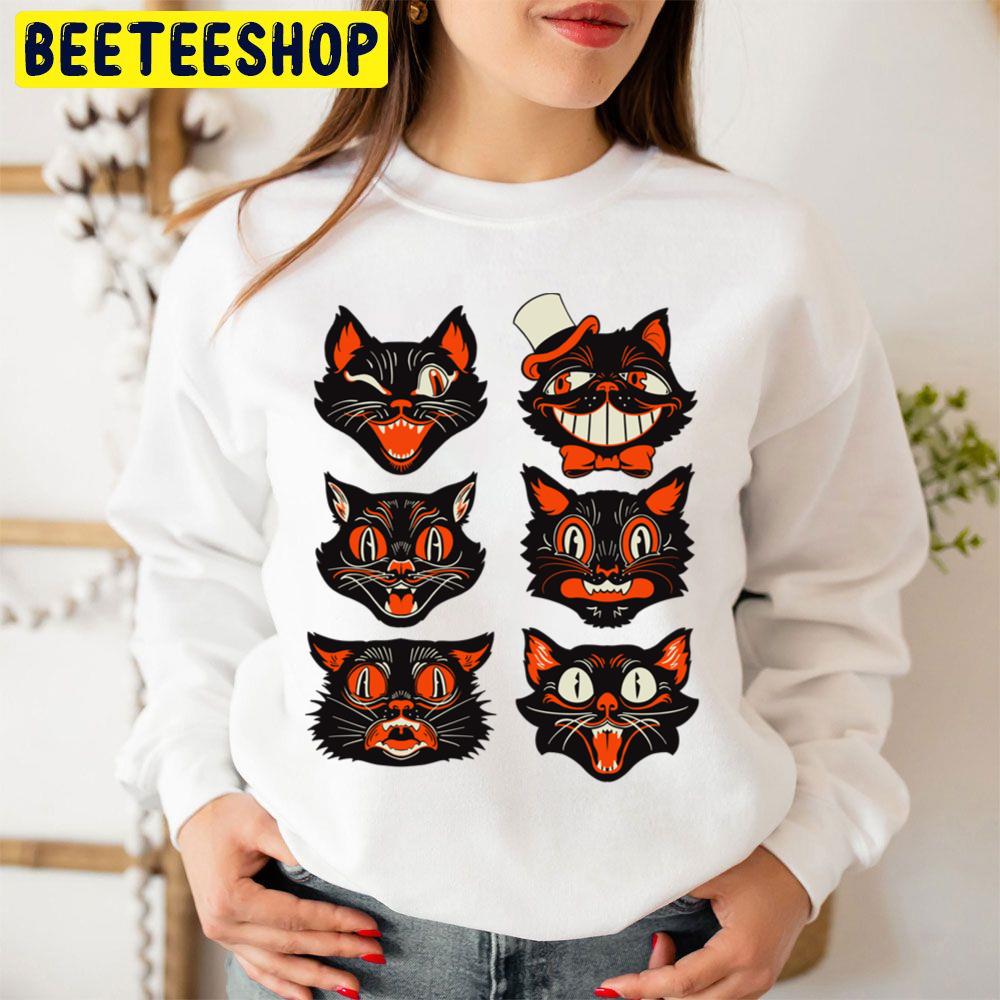 Retro Vintage Halloween Black Cat Face Collection Trending Unisex Sweatshirt Retro Vintage Halloween Black Cat Face Collection Trending Unisex Sweatshirt