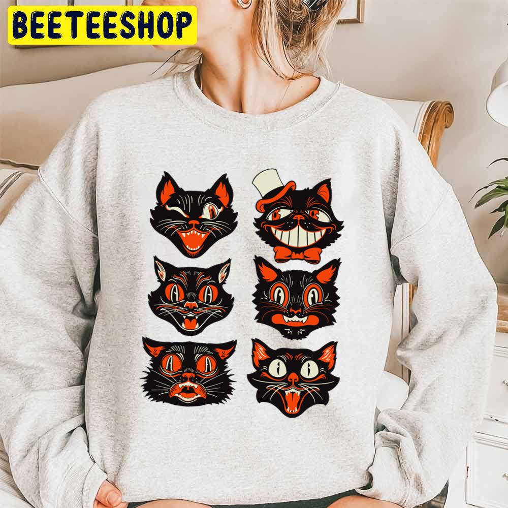 Retro Vintage Halloween Black Cat Face Collection Trending Unisex Sweatshirt Retro Vintage Halloween Black Cat Face Collection Trending Unisex Sweatshirt