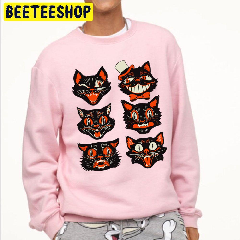 Retro Vintage Halloween Black Cat Face Collection Trending Unisex Sweatshirt Retro Vintage Halloween Black Cat Face Collection Trending Unisex Sweatshirt