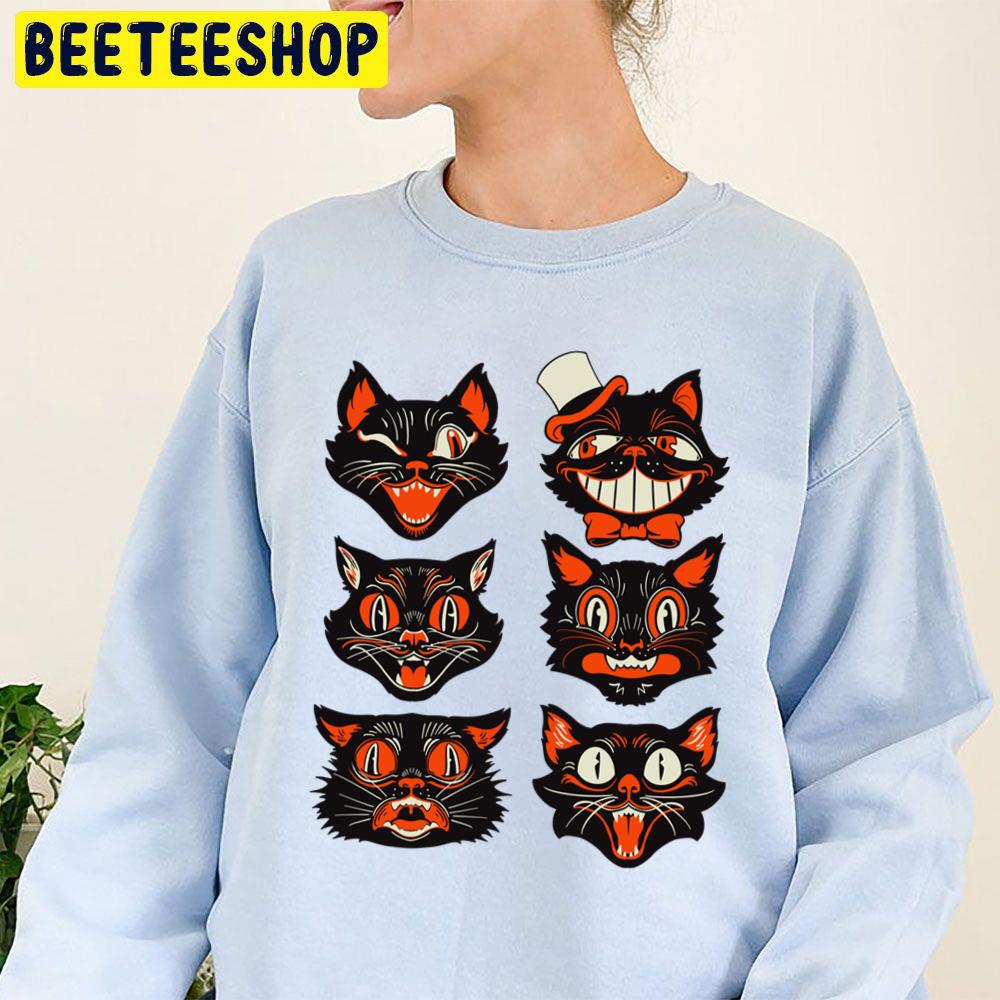 Retro Vintage Halloween Black Cat Face Collection Trending Unisex Sweatshirt Retro Vintage Halloween Black Cat Face Collection Trending Unisex Sweatshirt