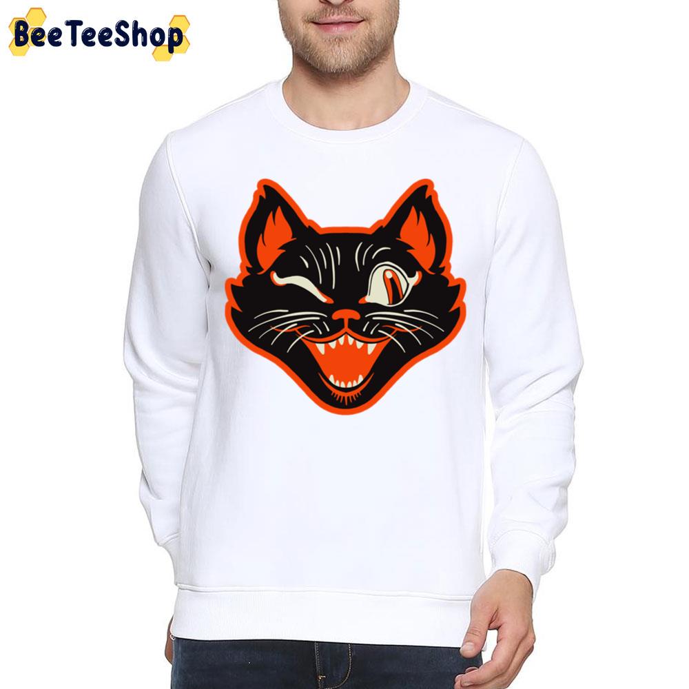 Retro Vintage Halloween Black Cat Winking Face Hoodie Trending Unisex Sweatshirt Retro Vintage Halloween Black Cat Winking Face Hoodie Trending Unisex Sweatshirt