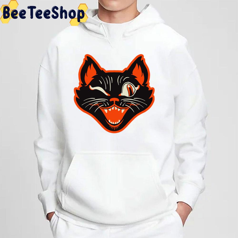 Retro Vintage Halloween Black Cat Winking Face Hoodie Trending Unisex Sweatshirt Retro Vintage Halloween Black Cat Winking Face Hoodie Trending Unisex Sweatshirt