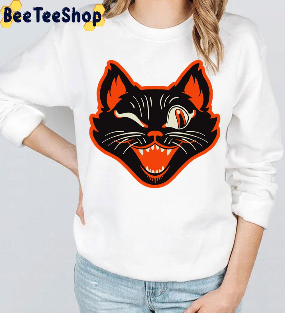 Retro Vintage Halloween Black Cat Winking Face Hoodie Trending Unisex Sweatshirt Retro Vintage Halloween Black Cat Winking Face Hoodie Trending Unisex Sweatshirt