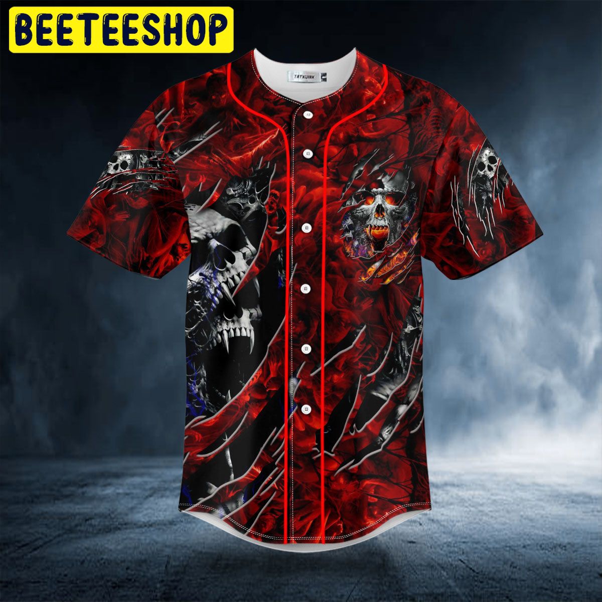 Ripped Fire Eyes Vampire Skull Trending Baseball Jersey Ripped Fire Eyes Vampire Skull Trending Baseball Jersey