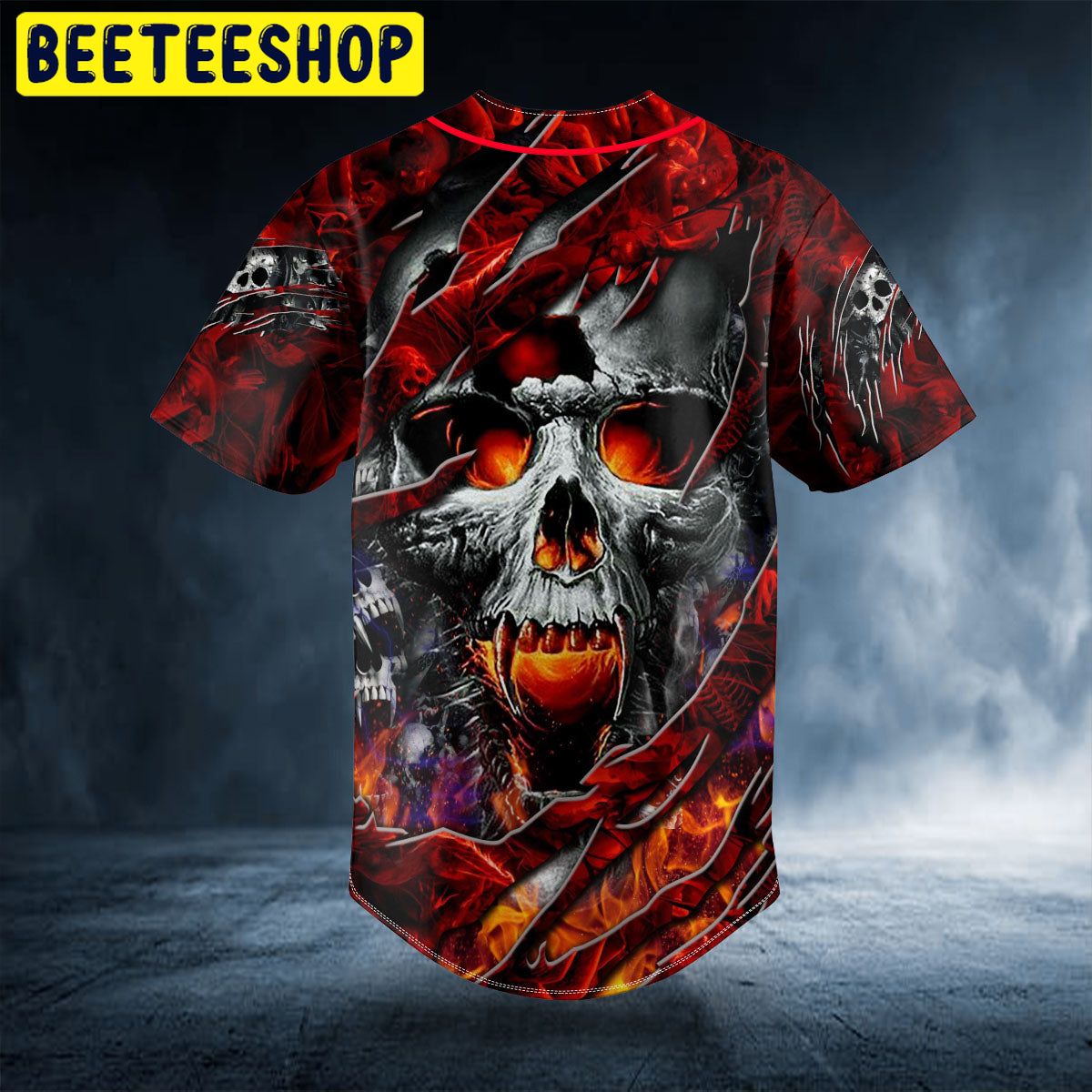 Ripped Fire Eyes Vampire Skull Trending Baseball Jersey Ripped Fire Eyes Vampire Skull Trending Baseball Jersey