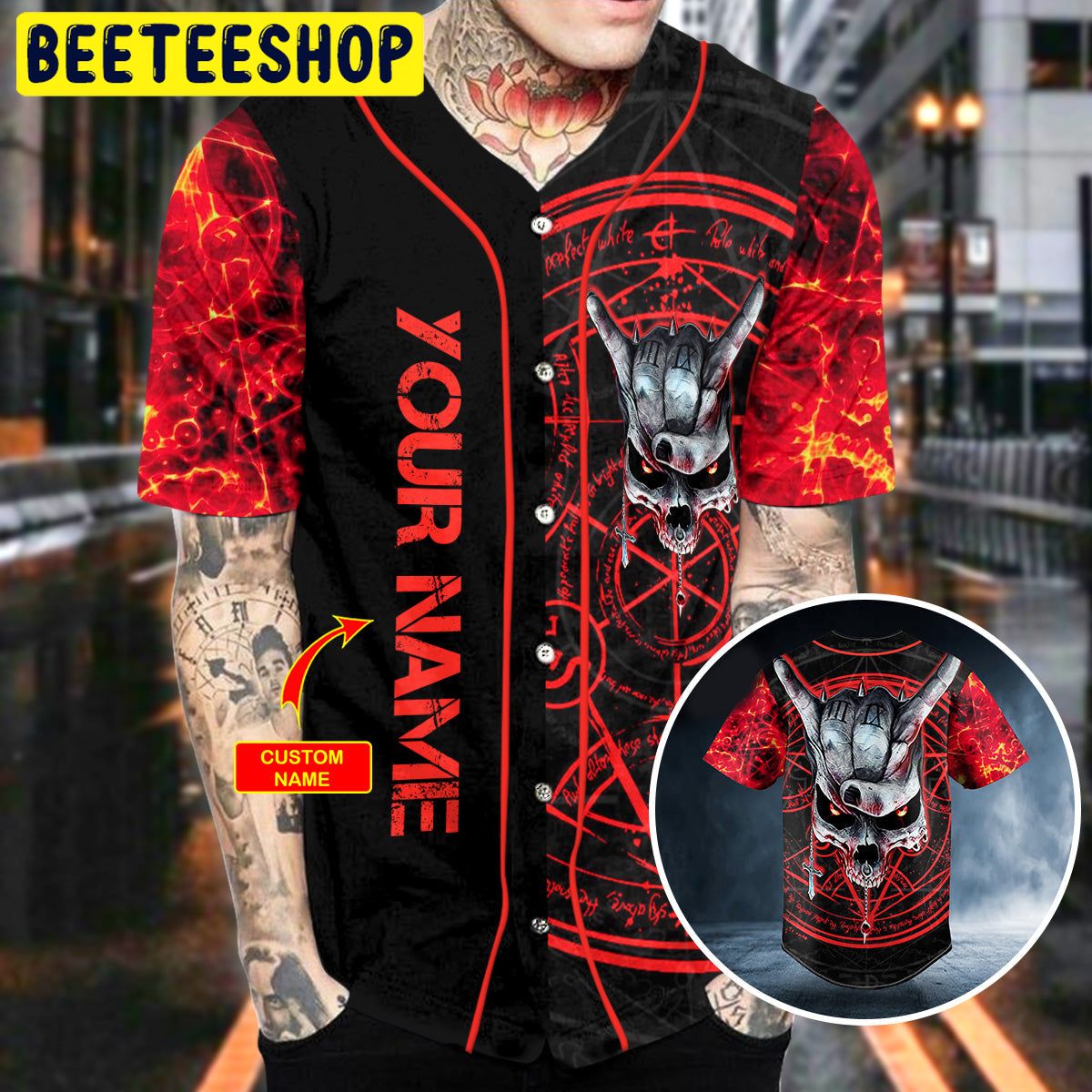 Rock Roll Hand Vegvisir Skull Custom Trending Baseball Jersey Rock Roll Hand Vegvisir Skull Custom Trending Baseball Jersey
