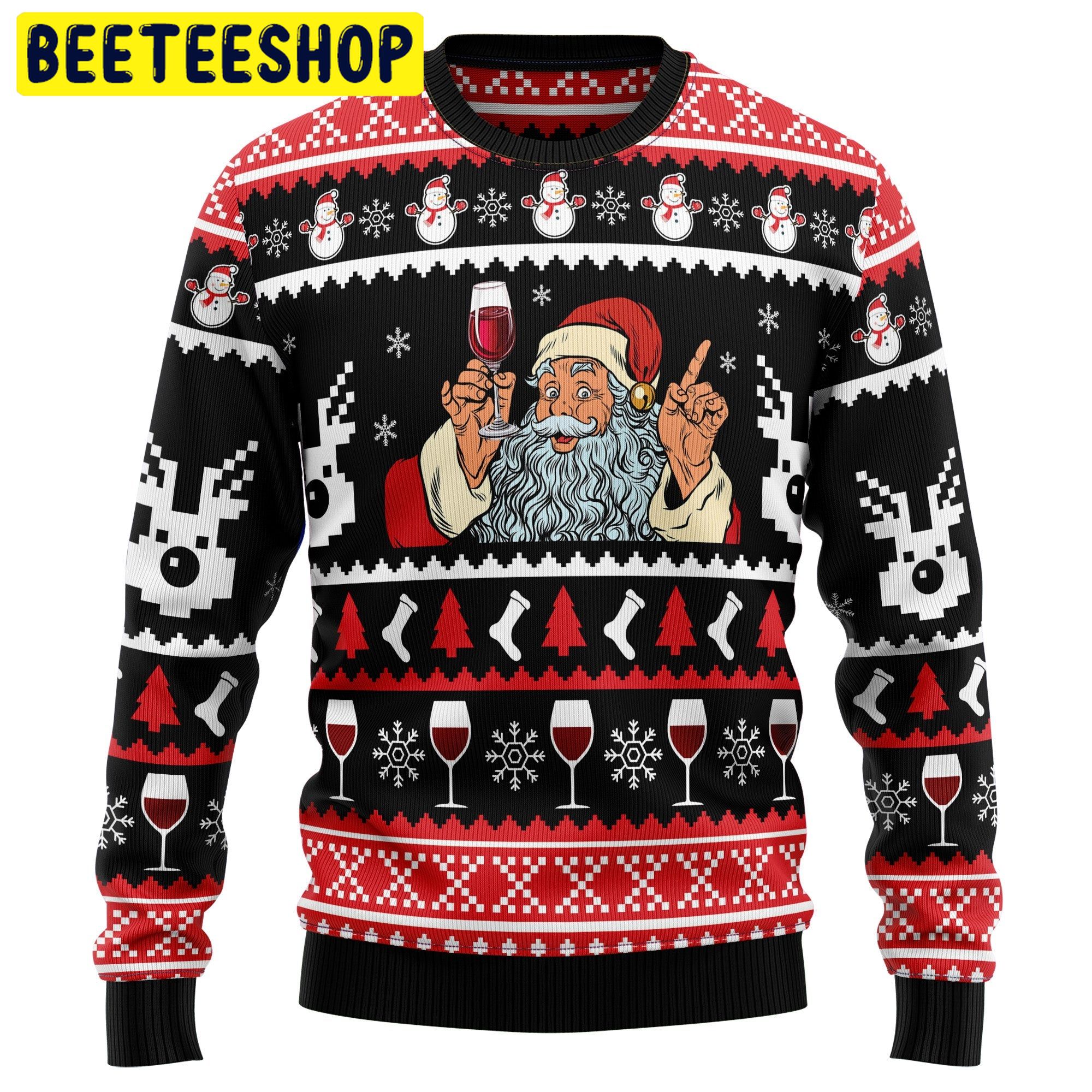 Santa Dinking Red Wine Trending Ugly Christmas Sweatshirt Santa Dinking Red Wine Trending Ugly Christmas Sweatshirt