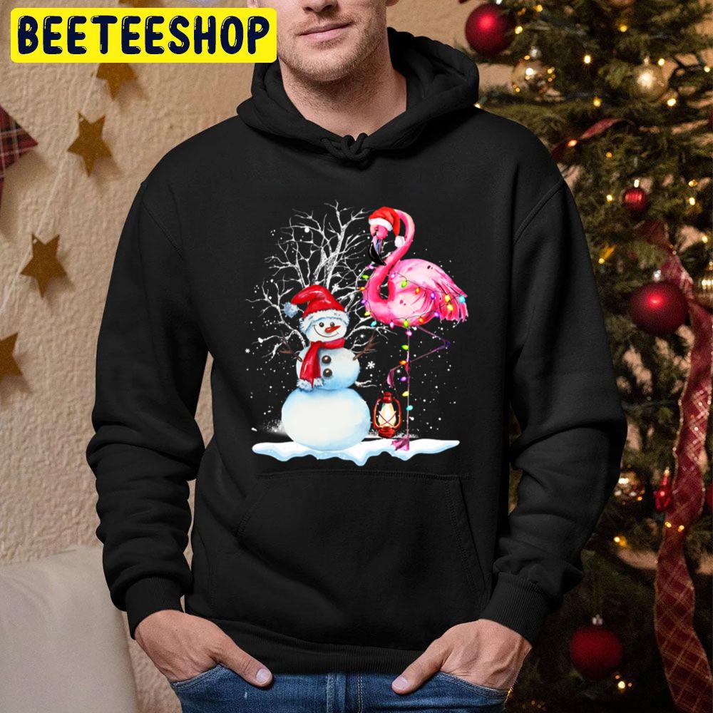 Santa Snowman Flamingo Xmas Lights Merry Christmas Trending Unisex Hoodie Santa Snowman Flamingo Xmas Lights Merry Christmas Trending Unisex Hoodie