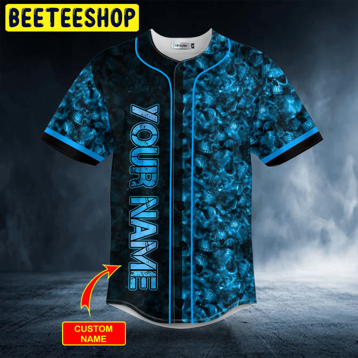 Seamless Pattern Blue Ghost Skull Custom Trending Baseball Jersey Seamless Pattern Blue Ghost Skull Custom Trending Baseball Jersey