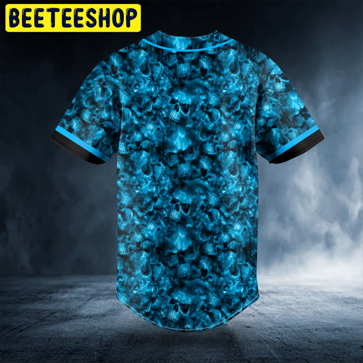 Seamless Pattern Blue Ghost Skull Custom Trending Baseball Jersey Seamless Pattern Blue Ghost Skull Custom Trending Baseball Jersey