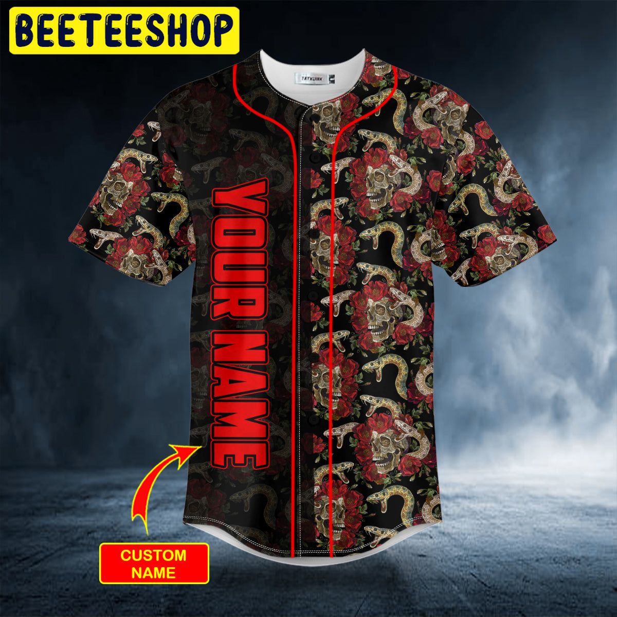 Seamless Pattern Snake N Roses Sugar Skull Custom Trending Baseball Jersey Seamless Pattern Snake N Roses Sugar Skull Custom Trending Baseball Jersey