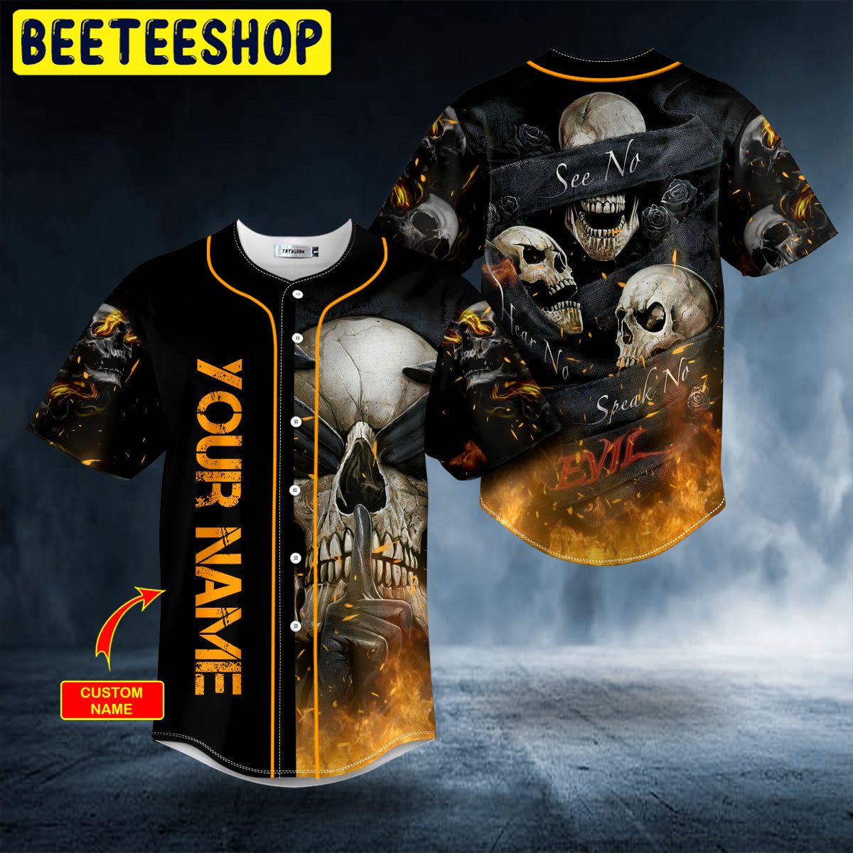 See Hear Speak No Evil Fire Skull Custom Trending Baseball Jersey See Hear Speak No Evil Fire Skull Custom Trending Baseball Jersey