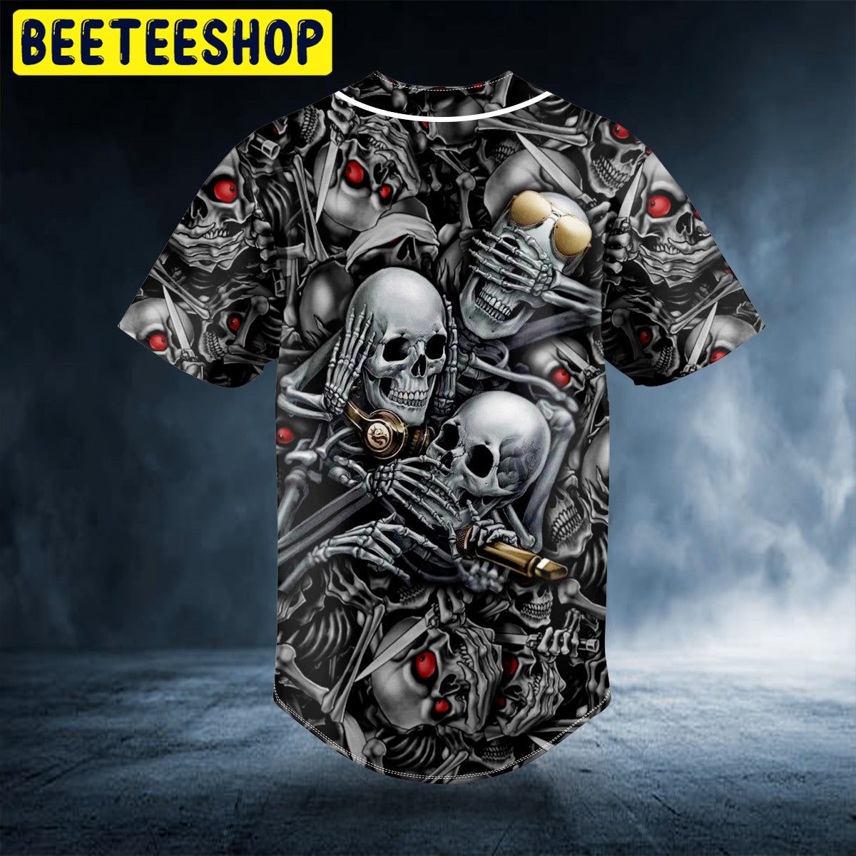 See No Hear No Speak No Evil Red Eyes Skull Custom Trending Baseball Jersey See No Hear No Speak No Evil Red Eyes Skull Custom Trending Baseball Jersey