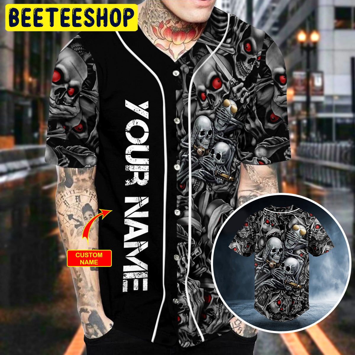 See No Hear No Speak No Evil Red Eyes Skull Custom Trending Baseball Jersey See No Hear No Speak No Evil Red Eyes Skull Custom Trending Baseball Jersey