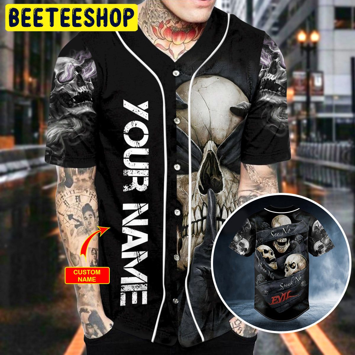See No Hear No Speak No Evil Skull Custom Trending Baseball Jersey See No Hear No Speak No Evil Skull Custom Trending Baseball Jersey