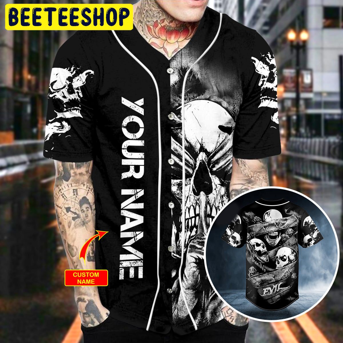 See No Hear No Speak No Evil Vintage Skull Custom Trending Baseball Jersey See No Hear No Speak No Evil Vintage Skull Custom Trending Baseball Jersey