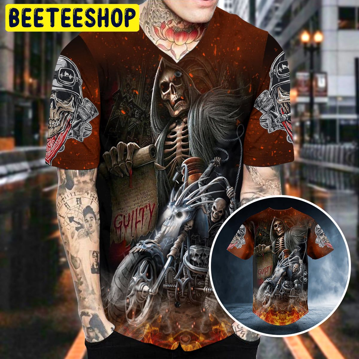 Skeleton Firer Biker Guilty Skull Trending Baseball Jersey Skeleton Firer Biker Guilty Skull Trending Baseball Jersey