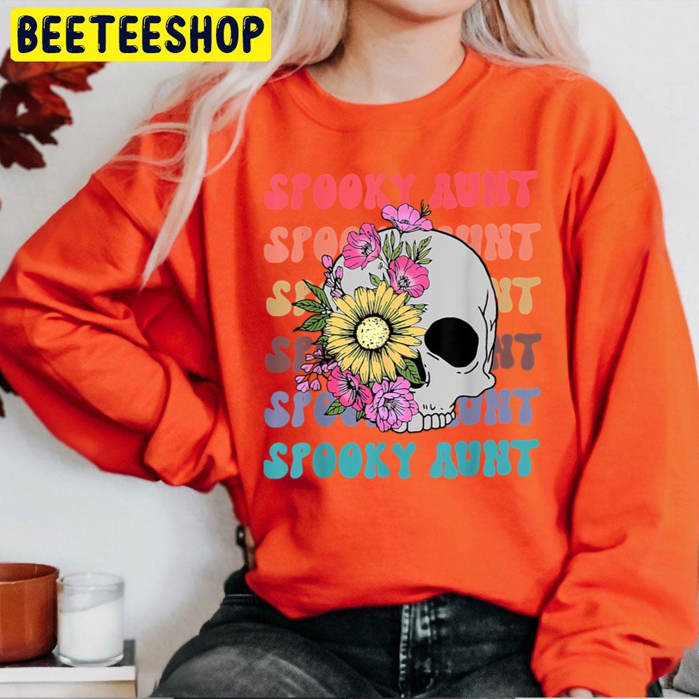 Skull With Floral Spooky Aunt Cool Aunt Funny Halloween Trending Unisex Sweatshirt Skull With Floral Spooky Aunt Cool Aunt Funny Halloween Trending Unisex Sweatshirt