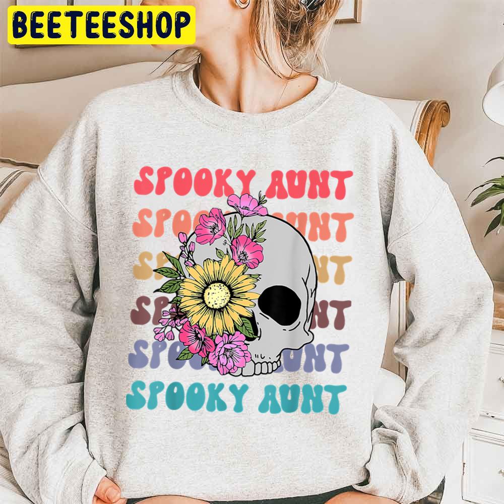 Skull With Floral Spooky Aunt Cool Aunt Funny Halloween Trending Unisex Sweatshirt Skull With Floral Spooky Aunt Cool Aunt Funny Halloween Trending Unisex Sweatshirt