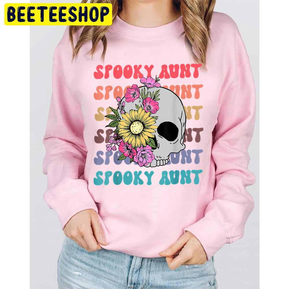 Skull With Floral Spooky Aunt Cool Aunt Funny Halloween Trending Unisex Sweatshirt Skull With Floral Spooky Aunt Cool Aunt Funny Halloween Trending Unisex Sweatshirt