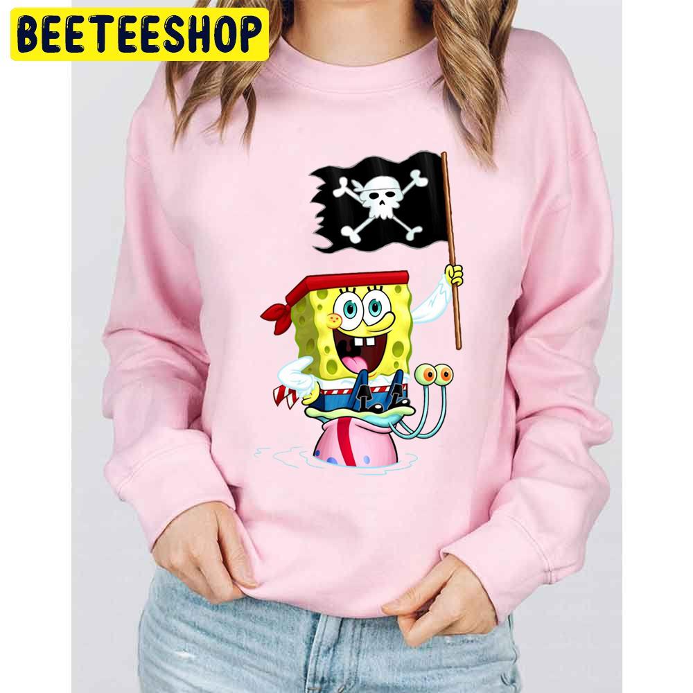 Spongebob Holding Pirate Flag Unisex Sweatshirt Spongebob Holding Pirate Flag Unisex Sweatshirt