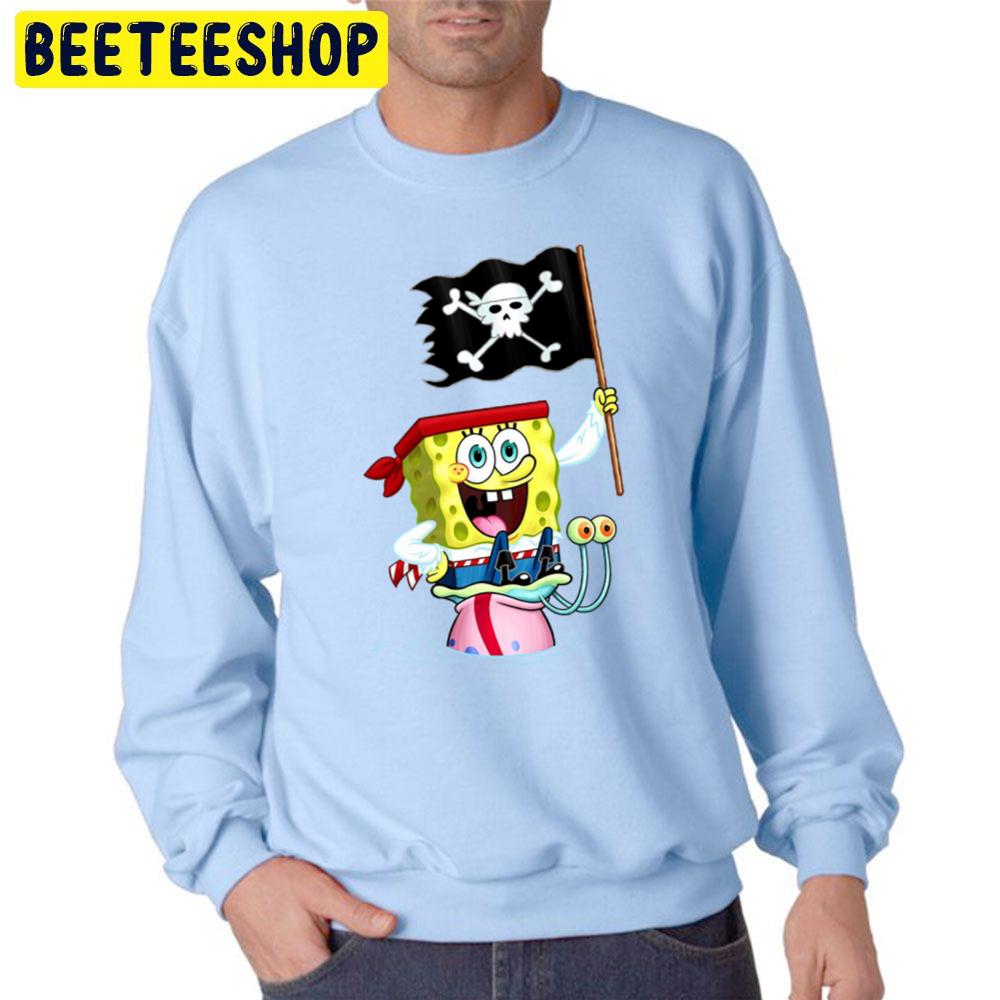 Spongebob Holding Pirate Flag Unisex Sweatshirt Spongebob Holding Pirate Flag Unisex Sweatshirt