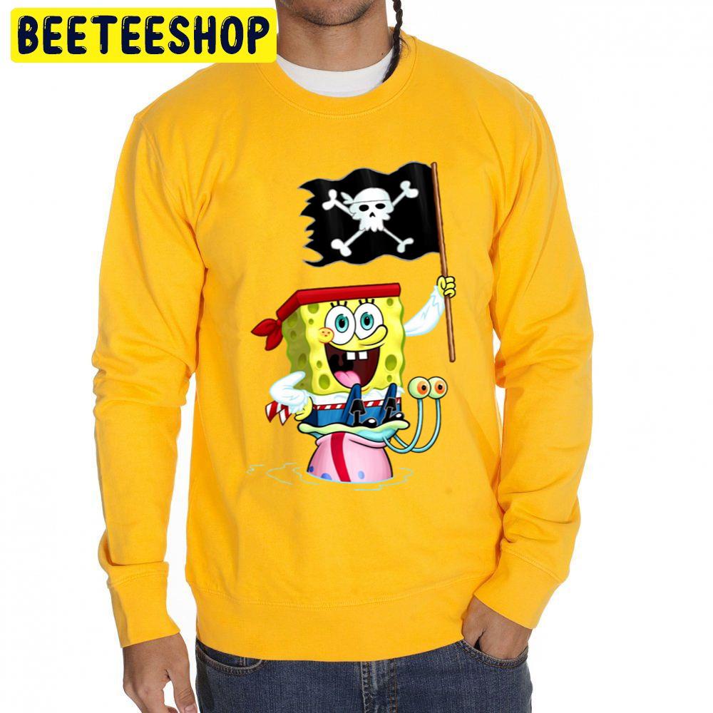 Spongebob Holding Pirate Flag Unisex Sweatshirt Spongebob Holding Pirate Flag Unisex Sweatshirt