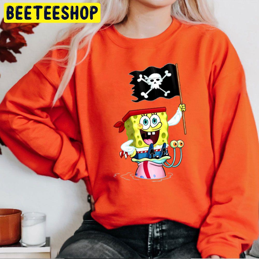 Spongebob Holding Pirate Flag Unisex Sweatshirt Spongebob Holding Pirate Flag Unisex Sweatshirt