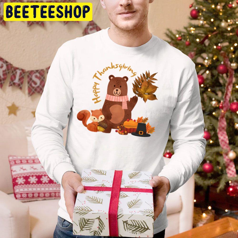 Squirrel And Bear Happy Thanksgiving Trending Unisex Hoodie Squirrel And Bear Happy Thanksgiving Trending Unisex Hoodie