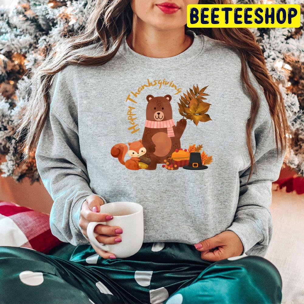 Squirrel And Bear Happy Thanksgiving Trending Unisex Hoodie Squirrel And Bear Happy Thanksgiving Trending Unisex Hoodie