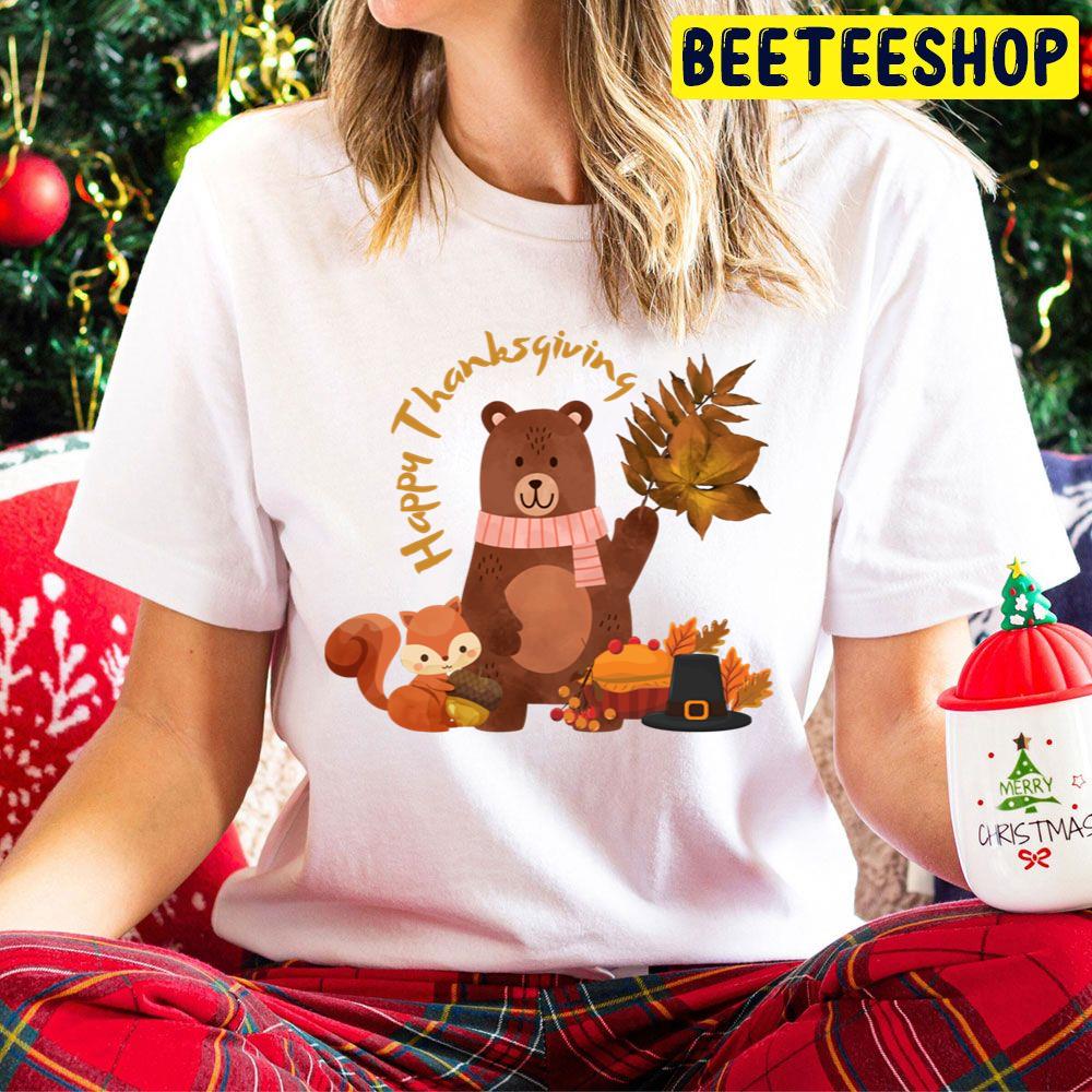 Squirrel And Bear Happy Thanksgiving Trending Unisex Hoodie Squirrel And Bear Happy Thanksgiving Trending Unisex Hoodie