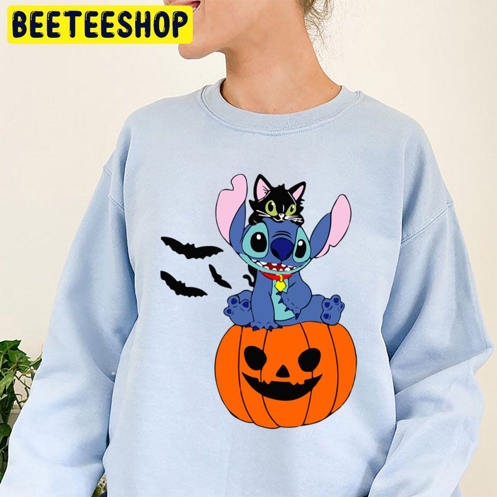 Stitch Black Cat And Pumpkin Halloween Trending Unisex Sweatshirt Stitch Black Cat And Pumpkin Halloween Trending Unisex Sweatshirt