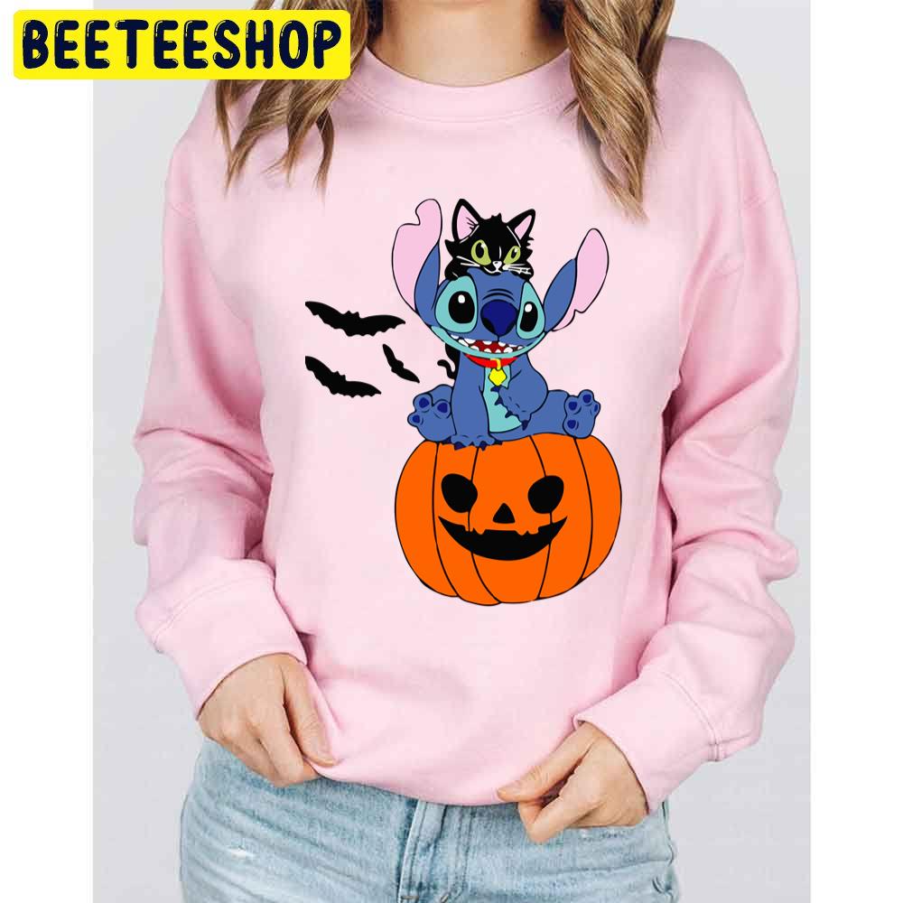 Stitch Black Cat And Pumpkin Halloween Trending Unisex Sweatshirt Stitch Black Cat And Pumpkin Halloween Trending Unisex Sweatshirt