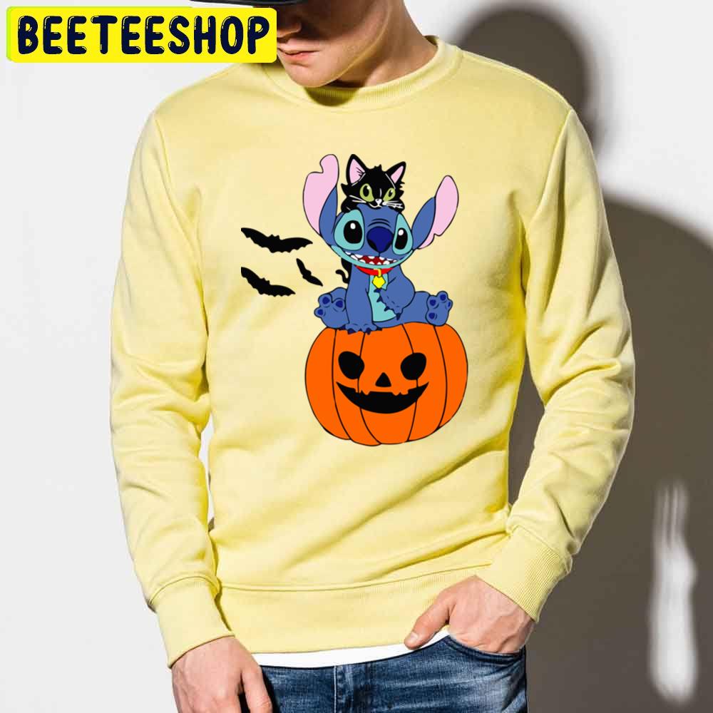 Stitch Black Cat And Pumpkin Halloween Trending Unisex Sweatshirt Stitch Black Cat And Pumpkin Halloween Trending Unisex Sweatshirt
