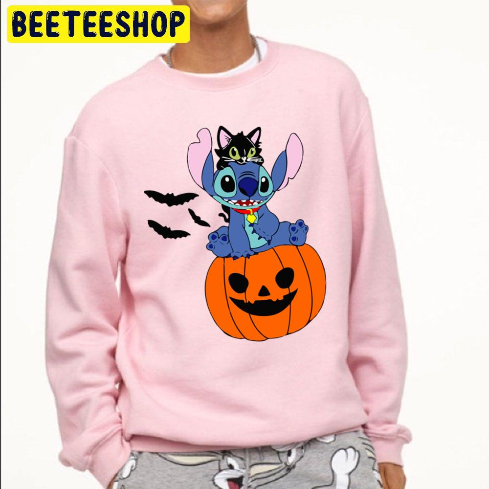 Stitch Black Cat And Pumpkin Halloween Trending Unisex Sweatshirt Stitch Black Cat And Pumpkin Halloween Trending Unisex Sweatshirt