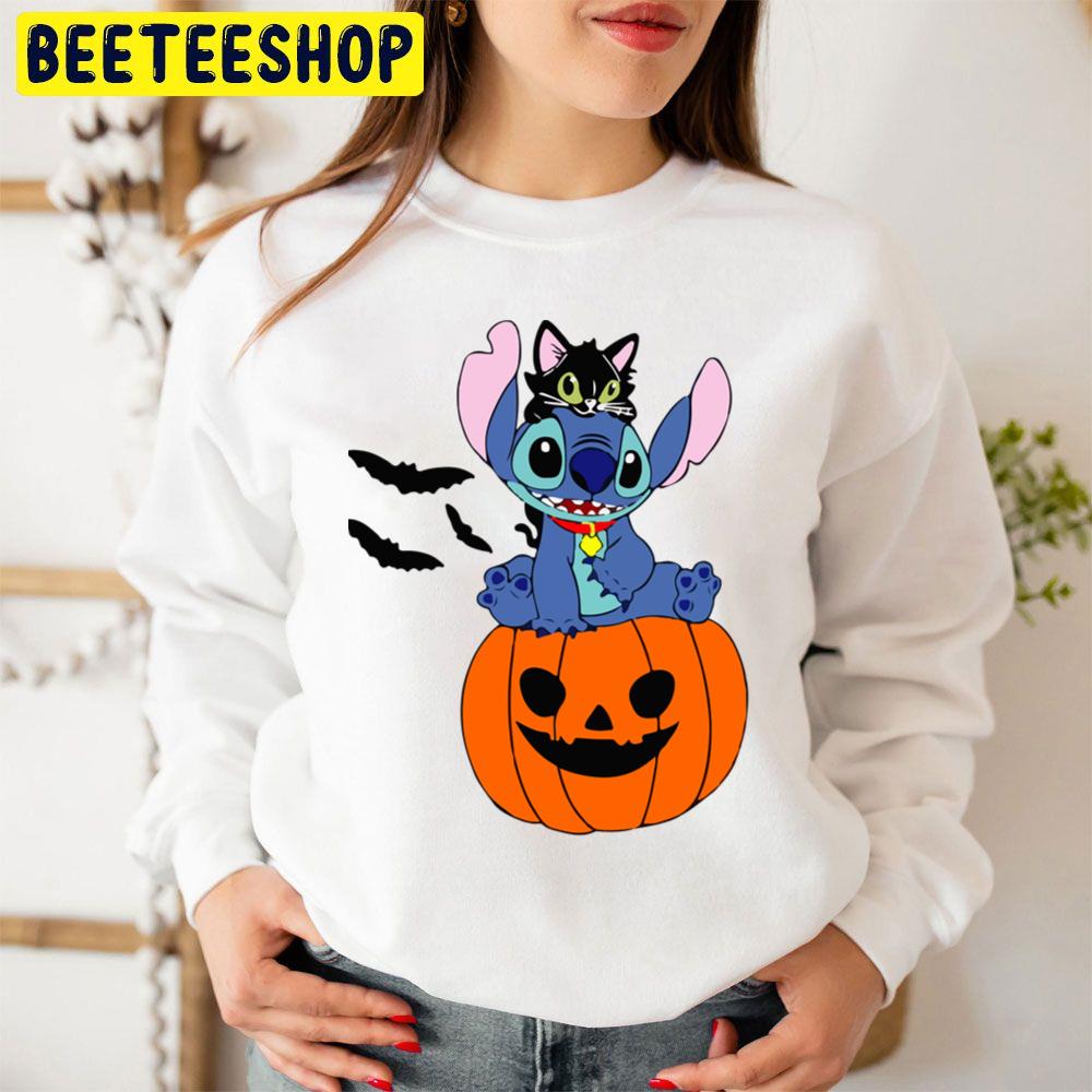 Stitch Black Cat And Pumpkin Halloween Trending Unisex Sweatshirt Stitch Black Cat And Pumpkin Halloween Trending Unisex Sweatshirt