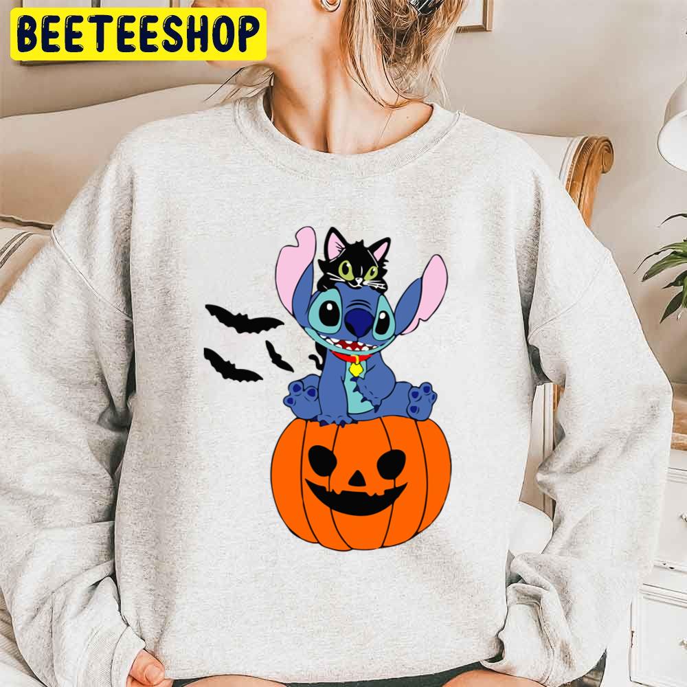 Stitch Black Cat And Pumpkin Halloween Trending Unisex Sweatshirt Stitch Black Cat And Pumpkin Halloween Trending Unisex Sweatshirt