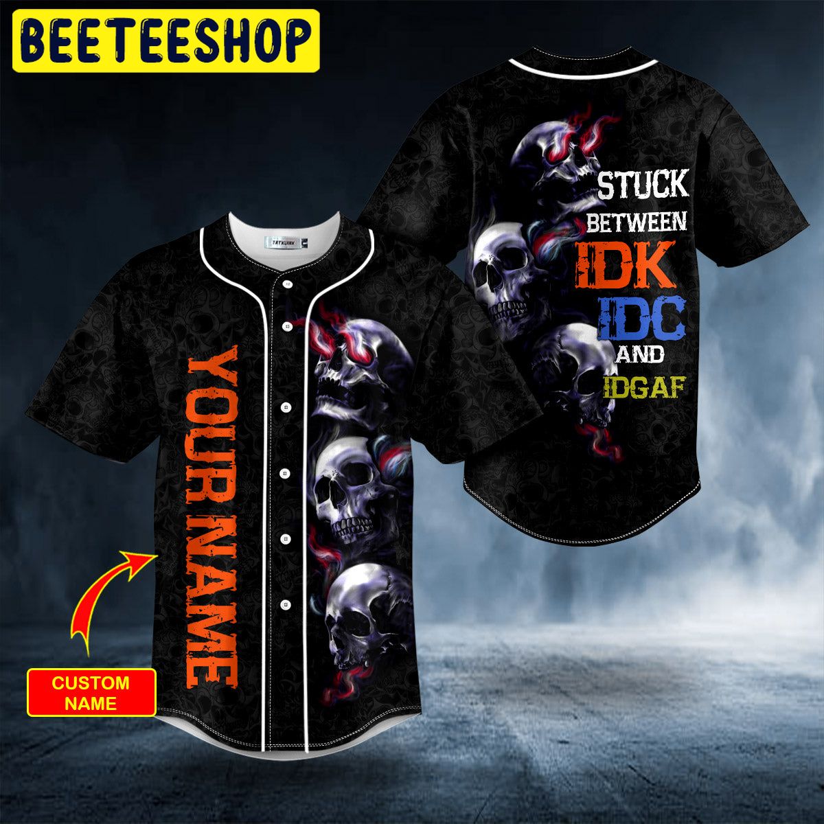 Stuck Between IDC IDK IDGAF Skull Custom Trending Baseball Jersey Stuck Between IDC IDK IDGAF Skull Custom Trending Baseball Jersey