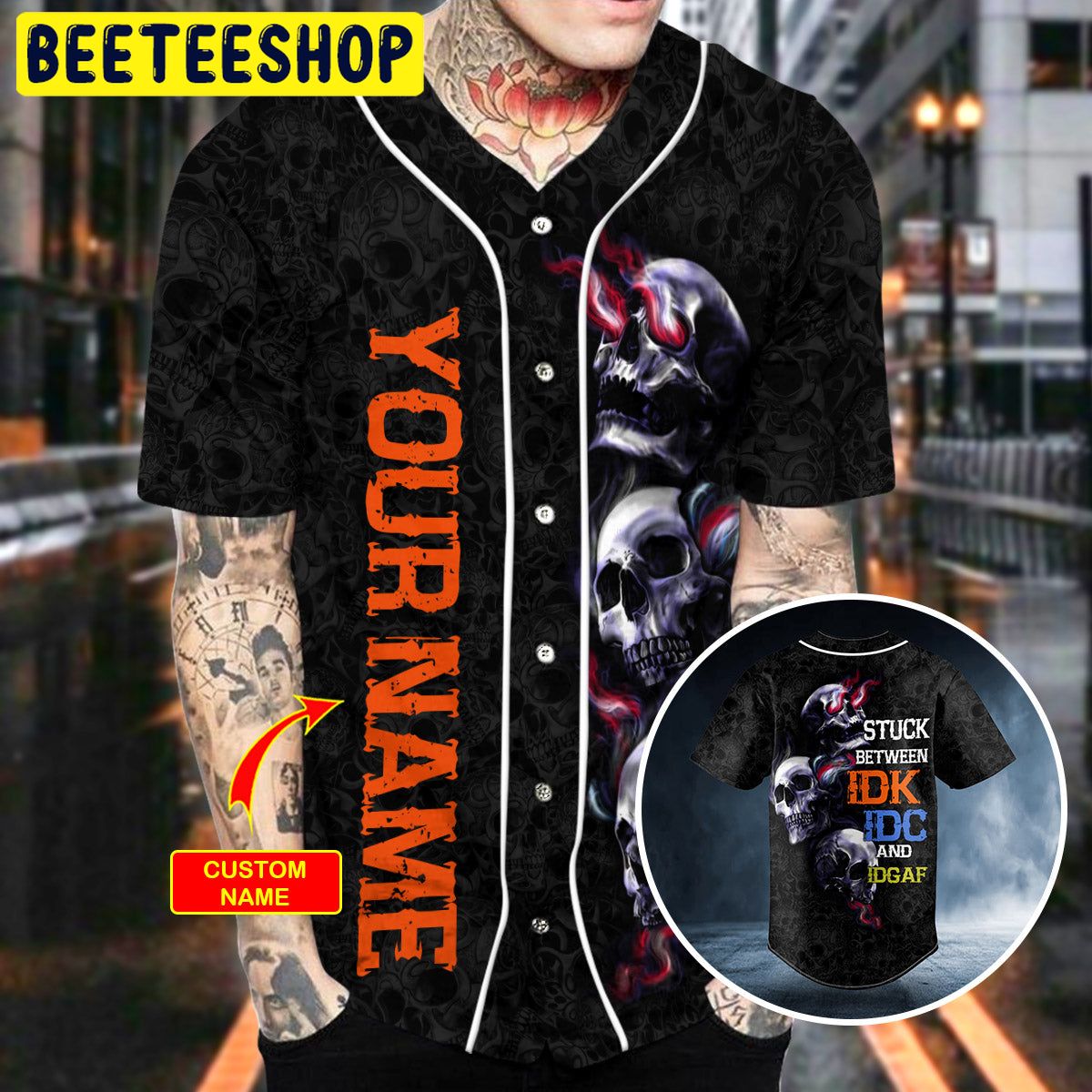 Stuck Between IDC IDK IDGAF Skull Custom Trending Baseball Jersey Stuck Between IDC IDK IDGAF Skull Custom Trending Baseball Jersey