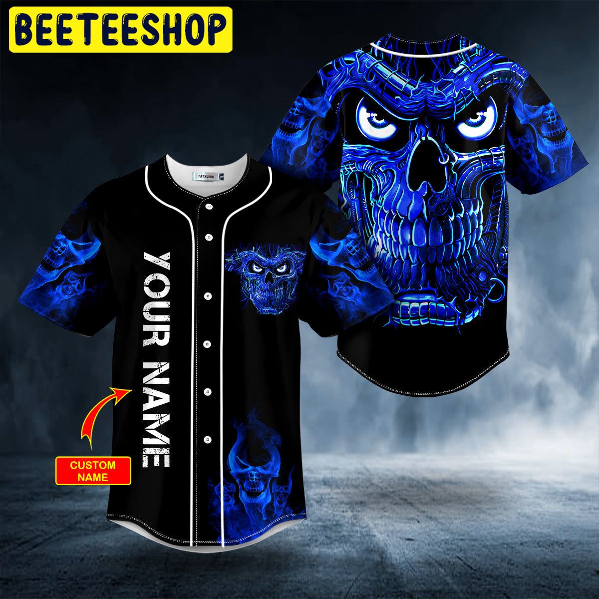 Terminator Blue Fire Skull Custom Trending Baseball Jersey Terminator Blue Fire Skull Custom Trending Baseball Jersey